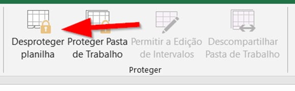 Clique em Desproteger Planilha para desproteger a planilha