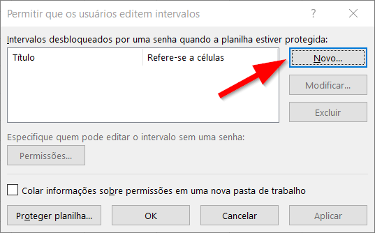 Na janela de edição de intervalos, clique em Novo