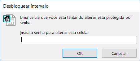 Uma caixa para inserção de senha é aberta quando o usuário tenta editar determinado intervalo