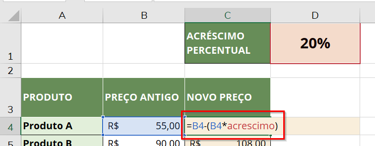 Alterando o sinal da fórmula para calcular desconto