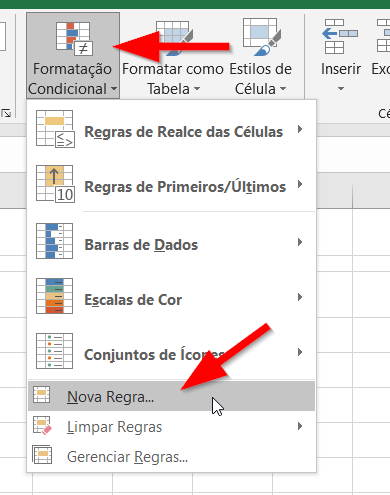 Clique em Formatação Condicional e depois em Nova Regra