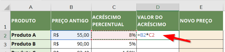 Como Calcular Acréscimo Percentual No Excel 7667