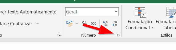 Clique na seta da caixa de diálogo do grupo Número