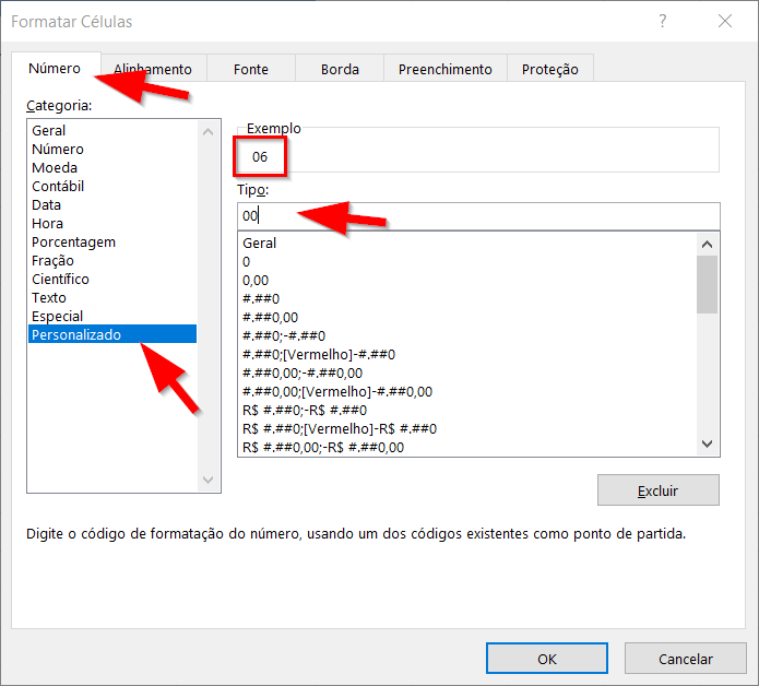 Configurando a exibição de zeros à esquerda para números com um algarismo