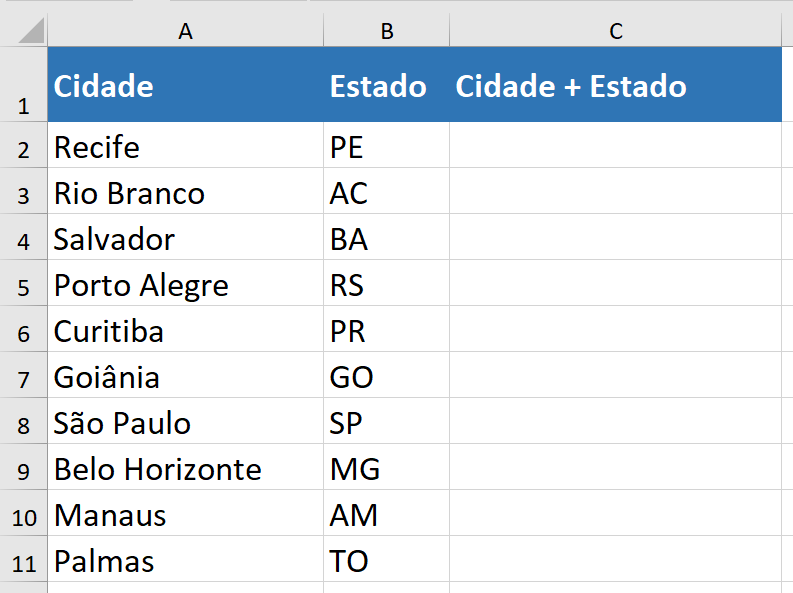 Exemplo 2 - Concatenando textos através do preenchimento relâmpago