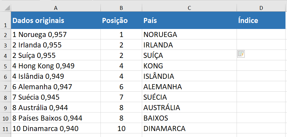 Exemplo 7 - Extraindo textos e números usando preenchimento relâmpago