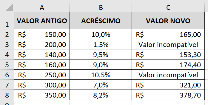 Mensagem de erro exibida pela função SEERRO devido a uma incompatibilidade de dados