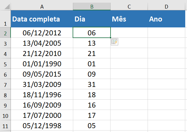 O Excel agora reconhece os dois primeiros caracteres com a formatação numérica específica