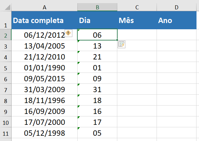 O Excel agora reconhece os dois primeiros caracteres depois do uso do apóstrofo