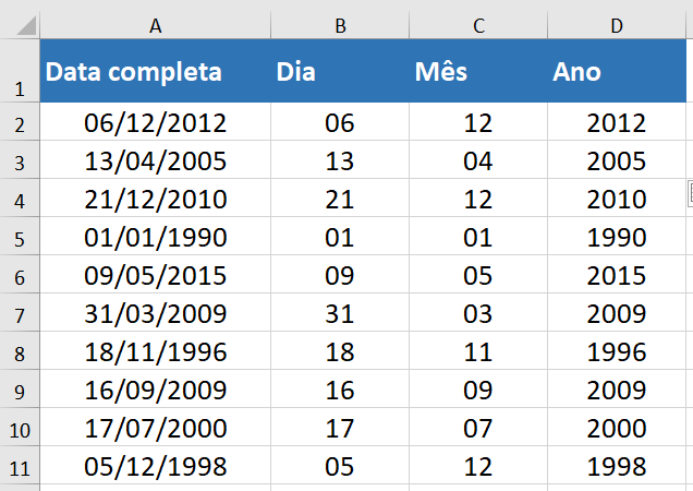 Preenchimento relâmpago de data desmembrada