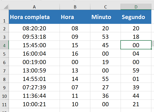 Segundos extraídos corretamente após a aplicação de um segundo exemplo