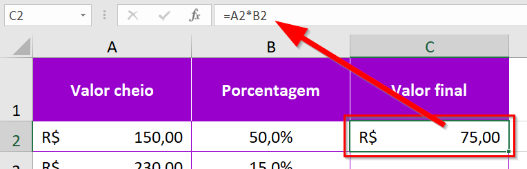 Primeiro cálculo de valor sobre porcentagem de um valor inicial