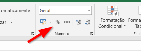 Tipo numérico de porcentagem no Excel