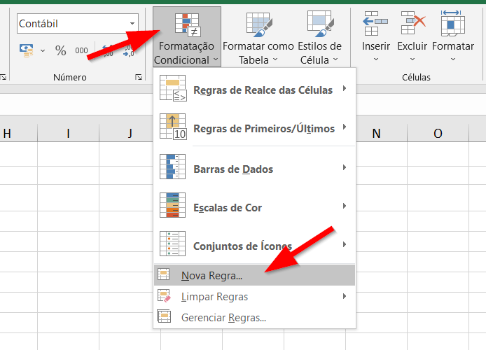 Clique em Formatação Condicional e, em seguida, em Nova Regra