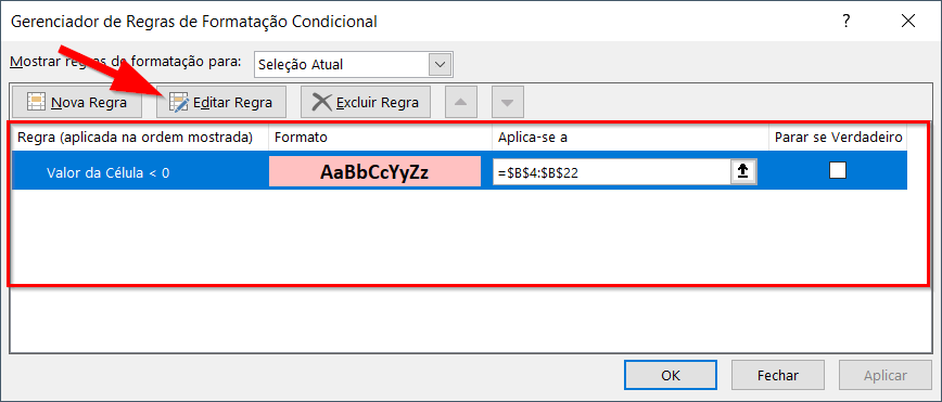 Clique no botão Editar Regra