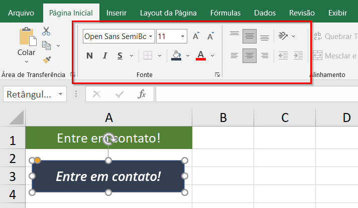 Formate o texto da forma usando as opções de fonte da guia Página Inicial