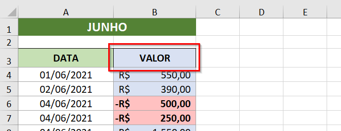 Os textos podem ser formatados a partir da regra de números positivos