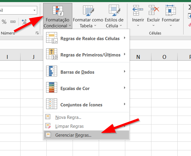 Para editar uma regra condicional, clique em Gerenciar Regras