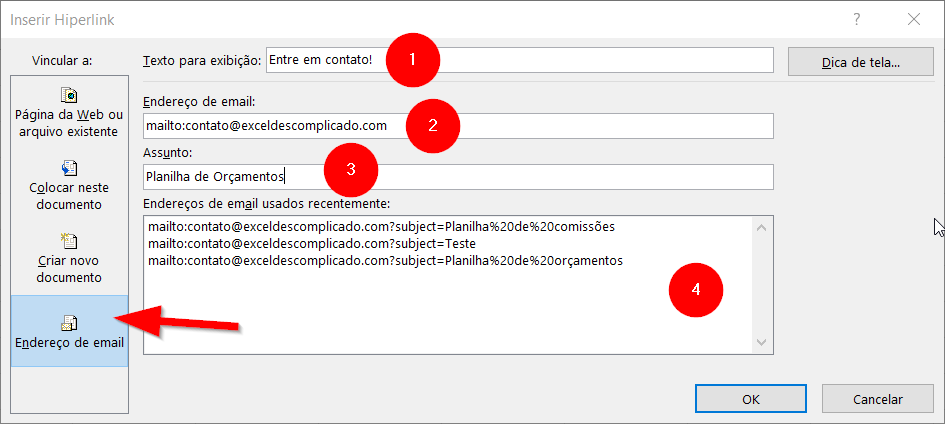 Preencha os campos para envio de e-mail, como o destinatário e o assunto