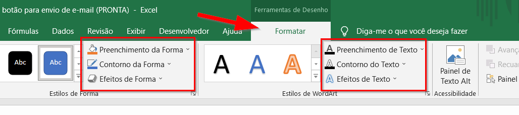 Use as opções da guia Formatar para alterar a formatação da forma