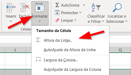 Clique em Altura da Linha para ajustar a altura numericamente