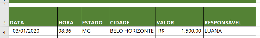 Exemplo de alinhamento vertical inferior em uma linha