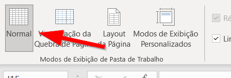 Marque a opção Normal para retornar ao modo padrão de visualização da planilha
