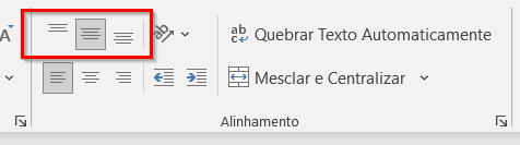 Opções de alinhamento vertical das células