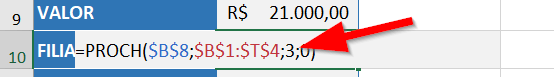 PROCH com alteração do número de índice da linha