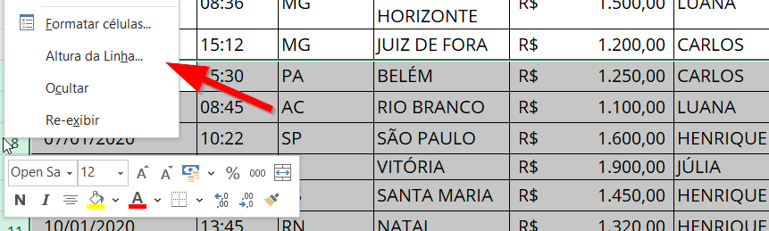 Seleção de linhas em sequência