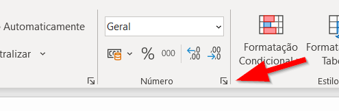 Clique na setinha do grupo Número para abrir mais opções
