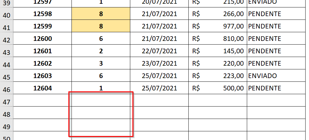 As células vazias deixam de ser formatadas