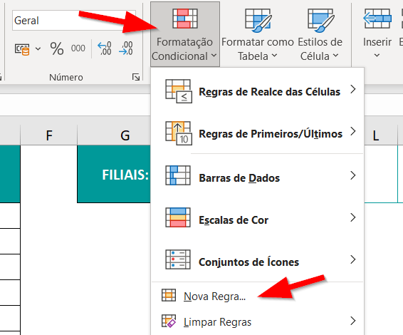 Clique em Formatação Condicional e depois em Nova Regra