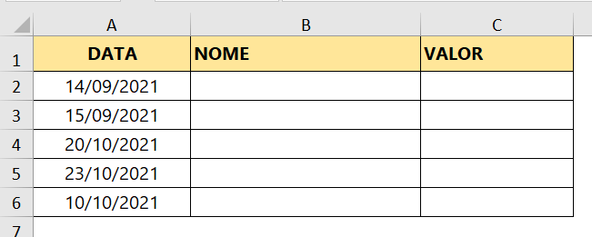 Formatação condicional abrangendo as três colunas