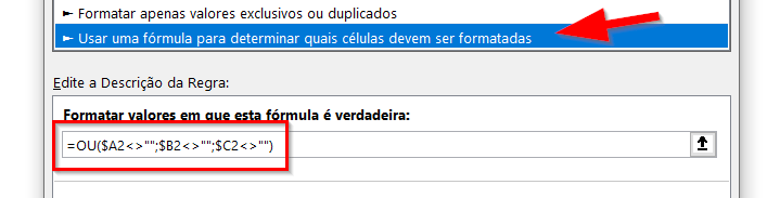 Usando a função OU para testar células preenchidas em qualquer coluna