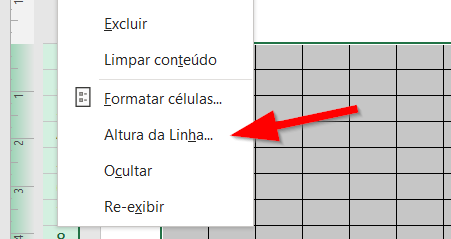 Clique em Altura da Linha