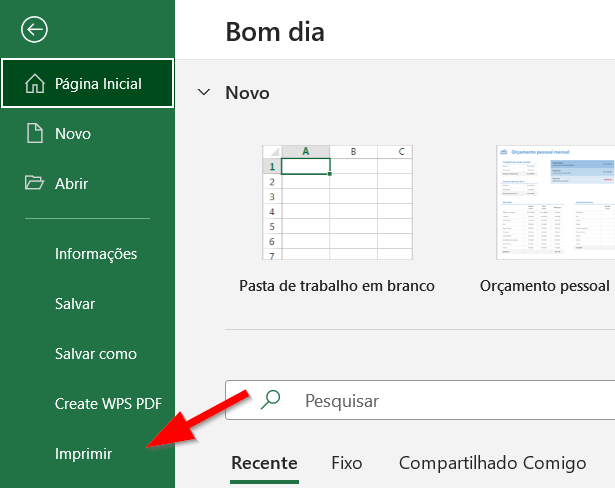 Clique em Arquivo e depois em Imprimir