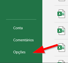Dentro da guia Arquivo, clique em Opções