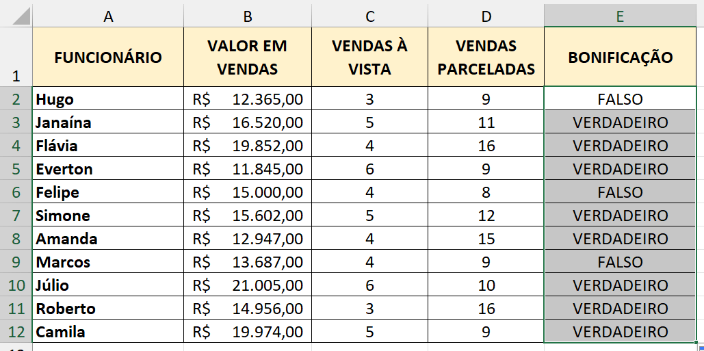 Aplicando autopreenchimento na função OU depois do travamento das células