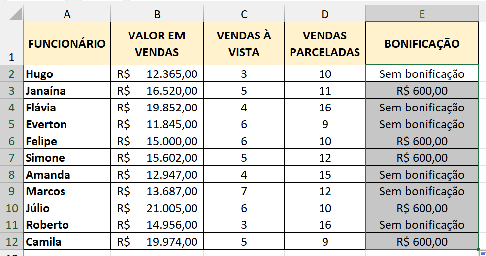 Funções SE e E estendidas por autopreenchimento