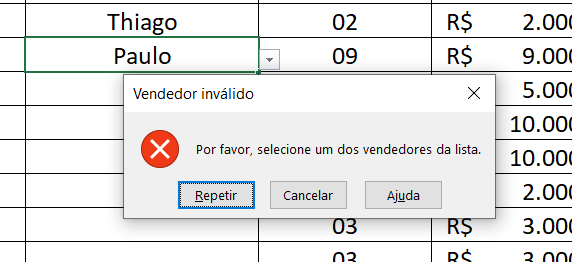 Exemplo de mensagem de erro personalizada