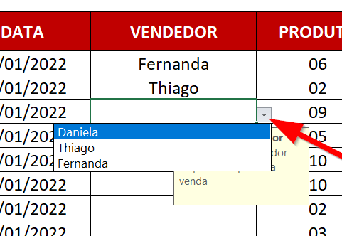 Exemplo de uma lista suspensa