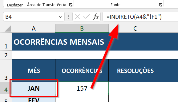 Função INDIRETO concatenando o conteúdo de uma célula com um texto fixo