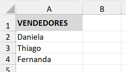 Lista de vendedores em uma nova planilha