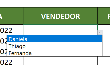 Opções manuais mostradas na lista suspensa