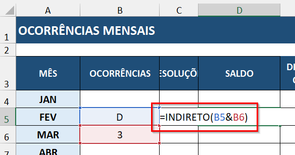 Sintaxe da função INDIRETO para buscar uma referência concatenada