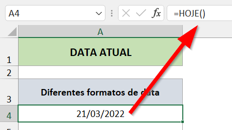 Sintaxe básica da função HOJE