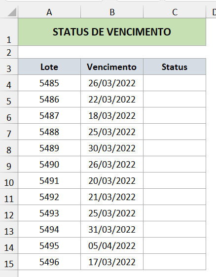 Status de vencimento a ser calculado com a função HOJE