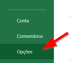 Clique em Arquivo e depois em Opções