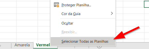 Para selecionar todas as planilhas, clique em Selecionar Todas as Planilhas